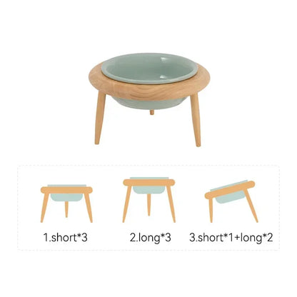 Tilted Wooden Stand Elevated Pet Tableware