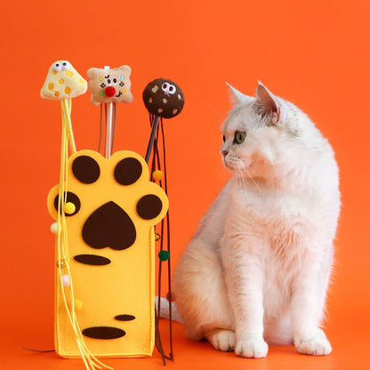 3PC Cookie Toast Cheese With Tassel Cat Toy Wand Stick