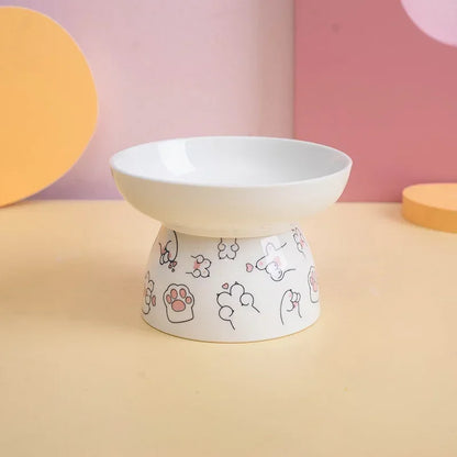 Fun Cartoon Paw Print Elevated Pet Tableware