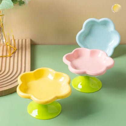 Playful Flower Design Ceramic Elevated Pet Tableware