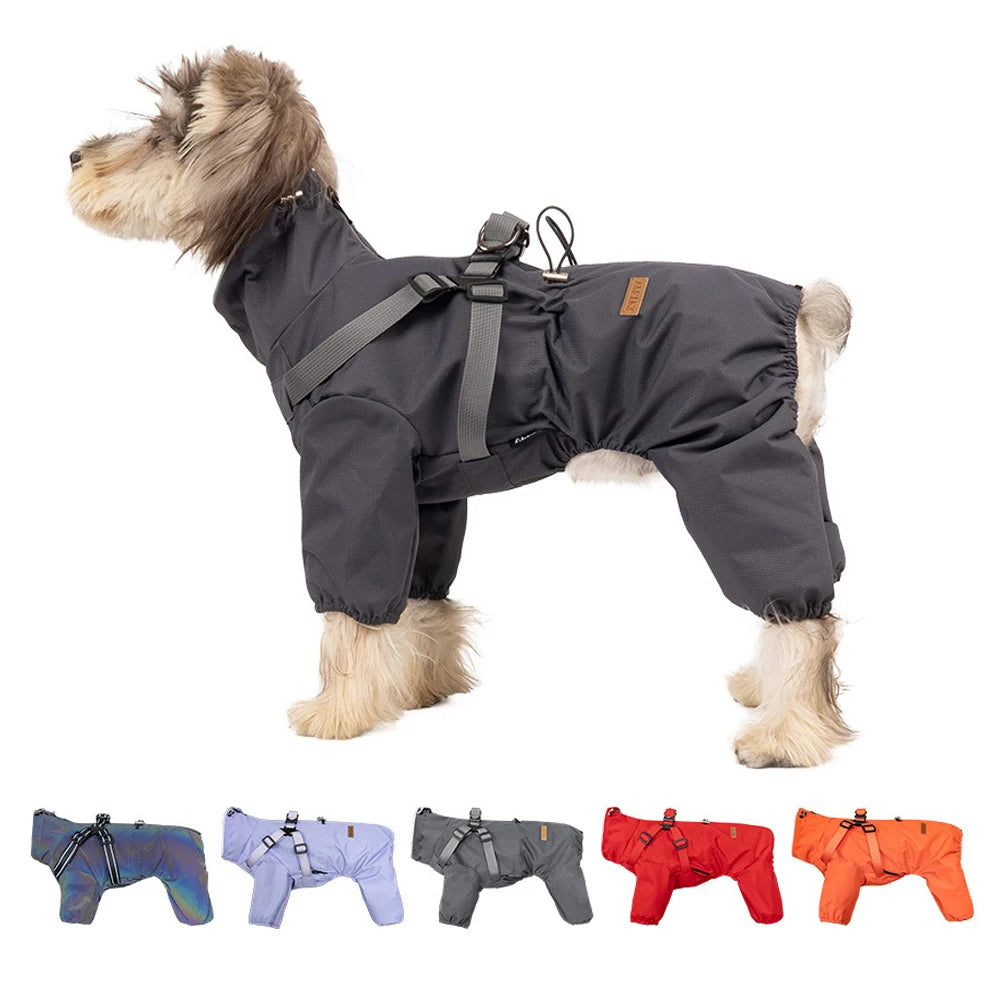 Waterproof Reflective Pet Raincoat Overalls with Adjustable Harness