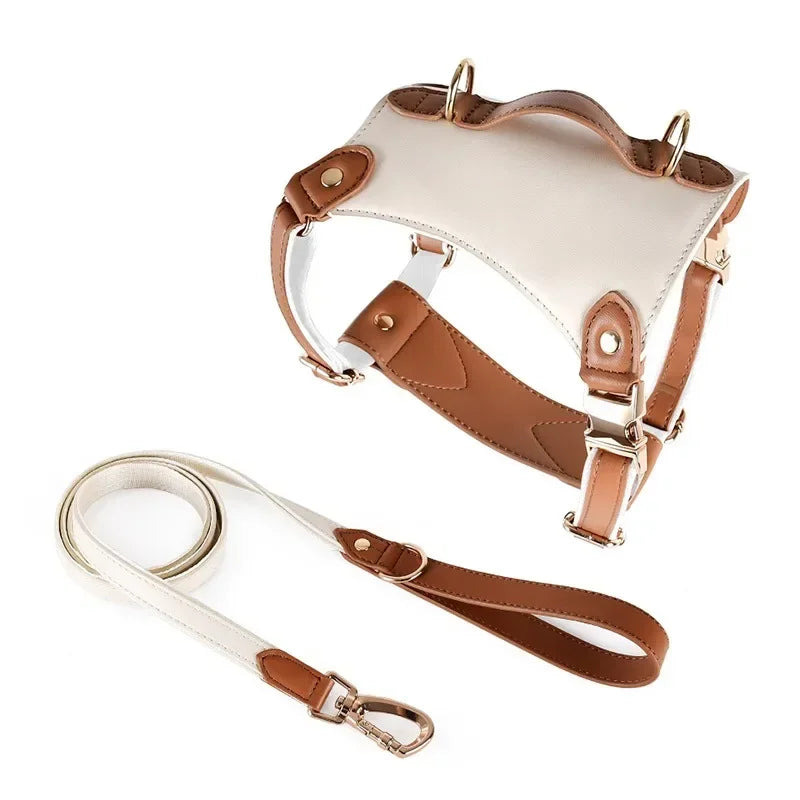 Leather Vest-Style Strap Pet Collar And Harness Set