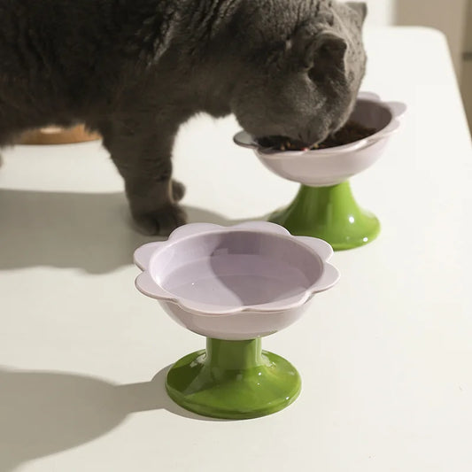 Tilted Pastel Flower Elevated Pet Tableware