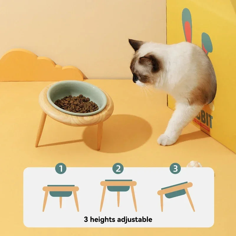 Tilted Wooden Stand Elevated Pet Tableware