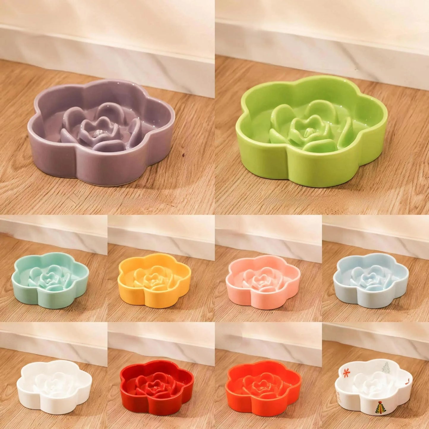 Flower Shape Slow Feed Raised Pet Tableware