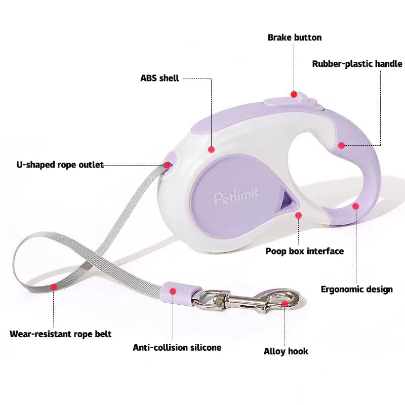 Retractable Extendable 3M/5M Pet Leash With Waste Bag Storage