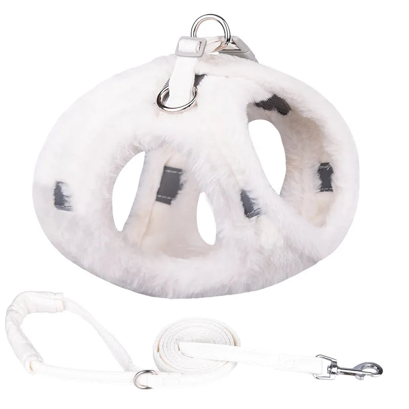 Faux Fur Reflective Pet Harness and Leash Set