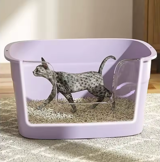 Oversized Open Cat Litter Box with Elevated Entrance