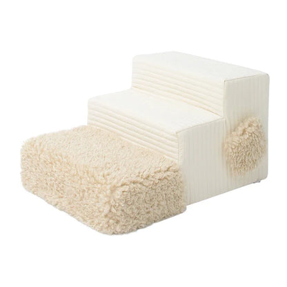 3 Step White Fur Ribbed Pet Stairs