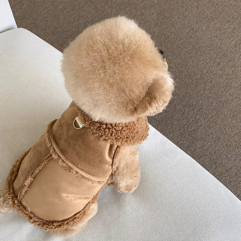 Faux Fur Velvet Pet Winter Coat With Traction Buckle