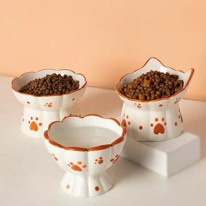 Orange Heart Paw Print Elevated Pet Tableware