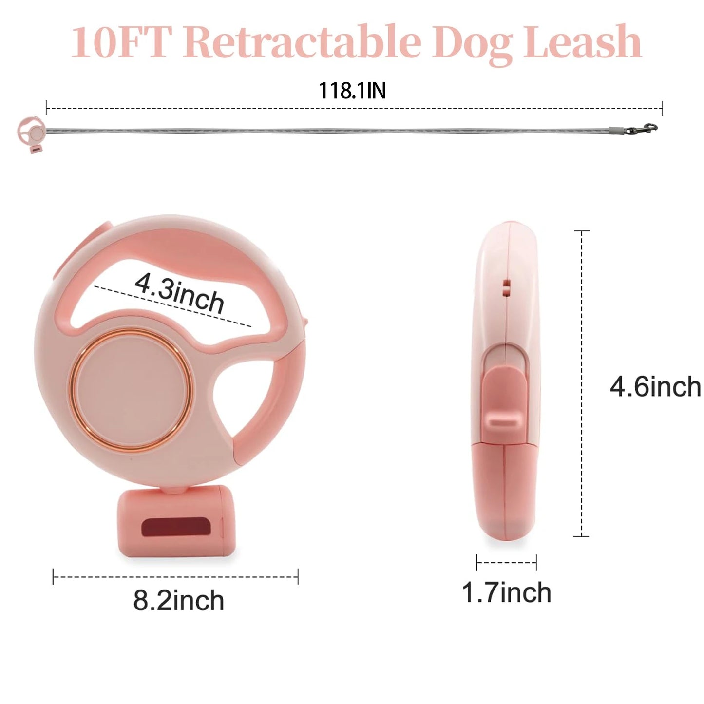 3M Rechargeable LED Light Retractable Pet Leash With Waste Bag Holder