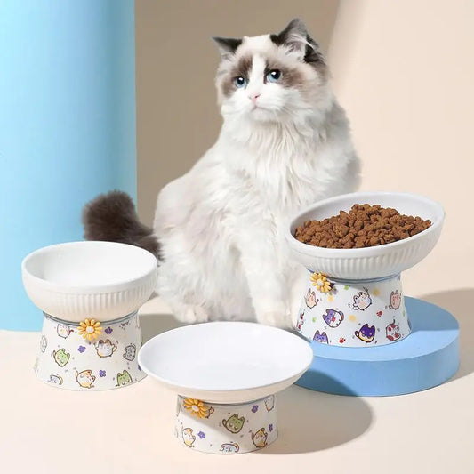 Wide Ribbed Bowl Cartoon Elevated Pet Tableware