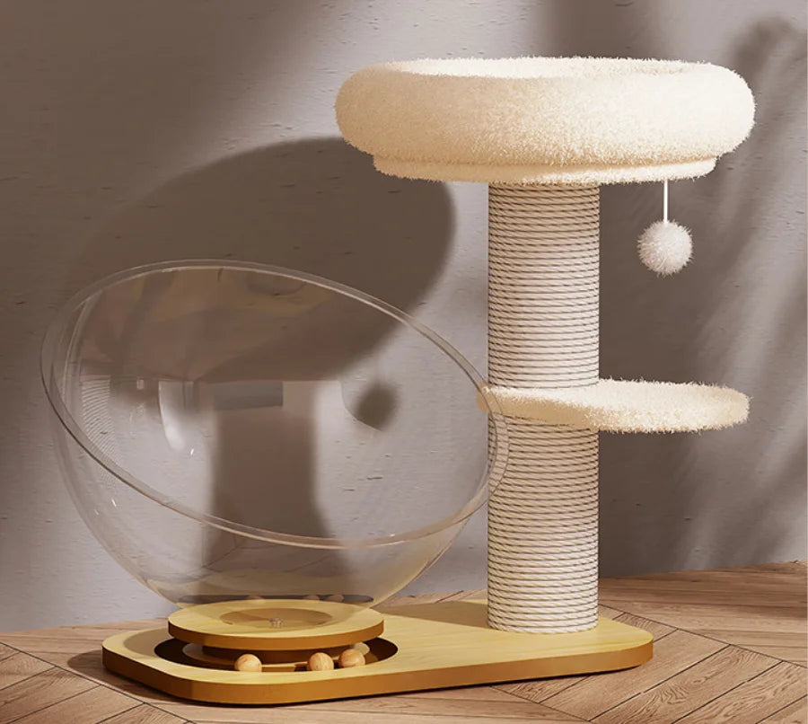 Cat Tree With Transparent Hemisphere Capsule Turntable Cat Toys