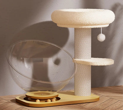 Cat Tree With Transparent Hemisphere Capsule Turntable Cat Toys