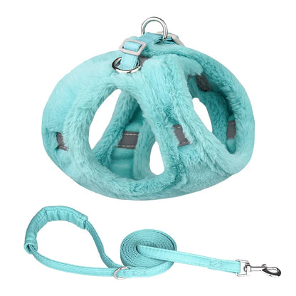 Faux Fur Reflective Pet Harness and Leash Set